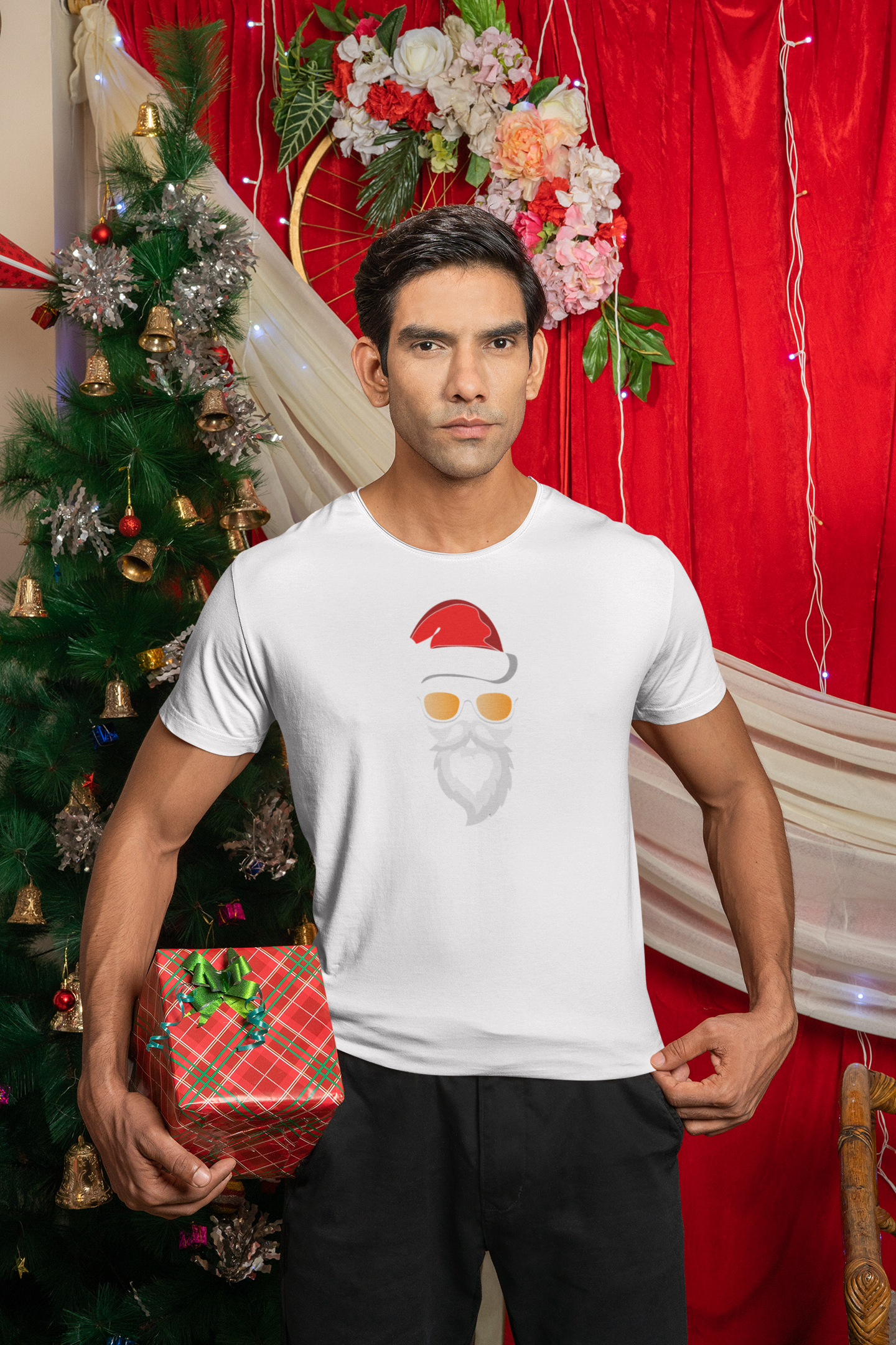 Mens Round Neck T-shirt-Xmas Edition-Cool Santa