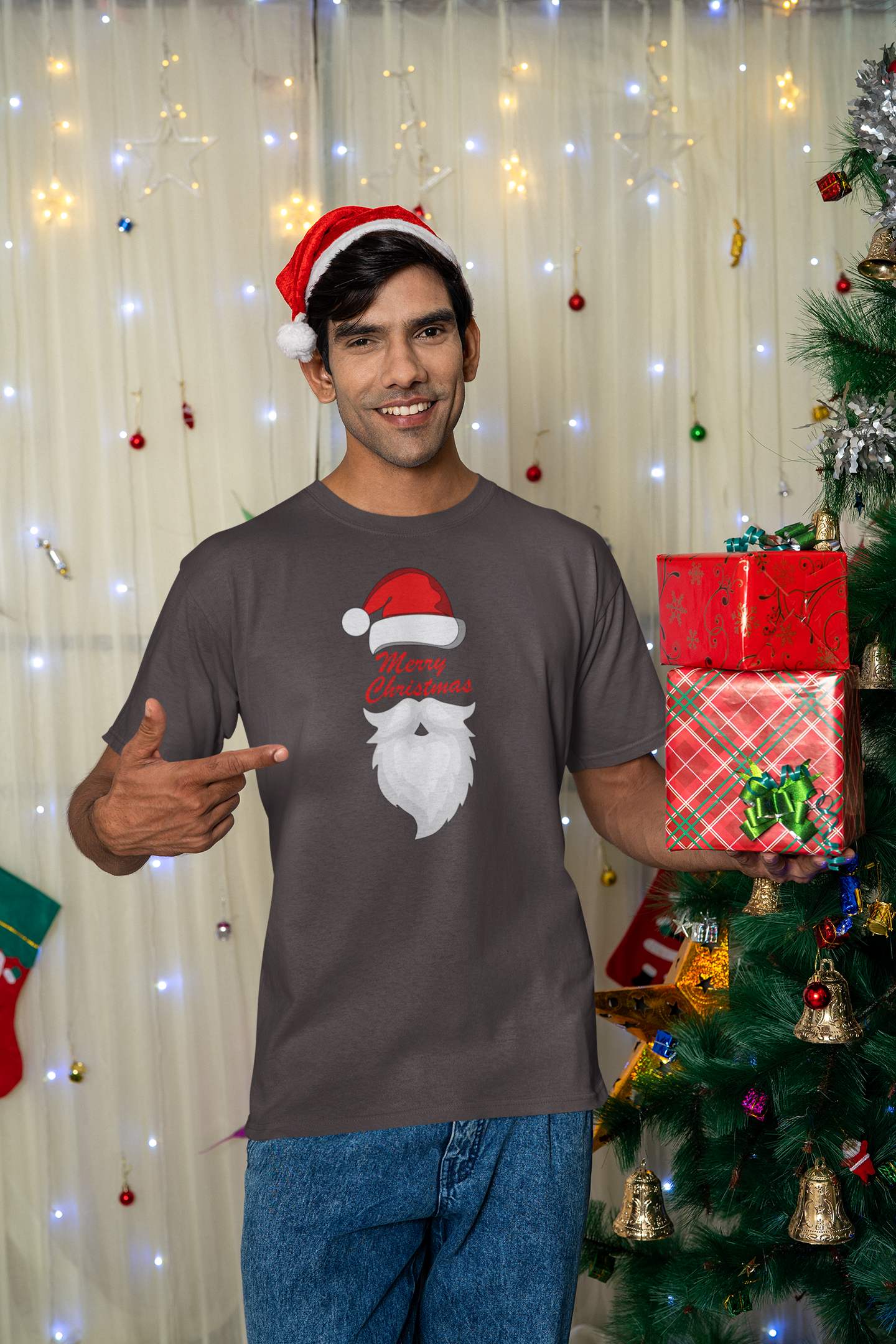 Mens Round Neck T-shirt-Xmas Edition-Santa