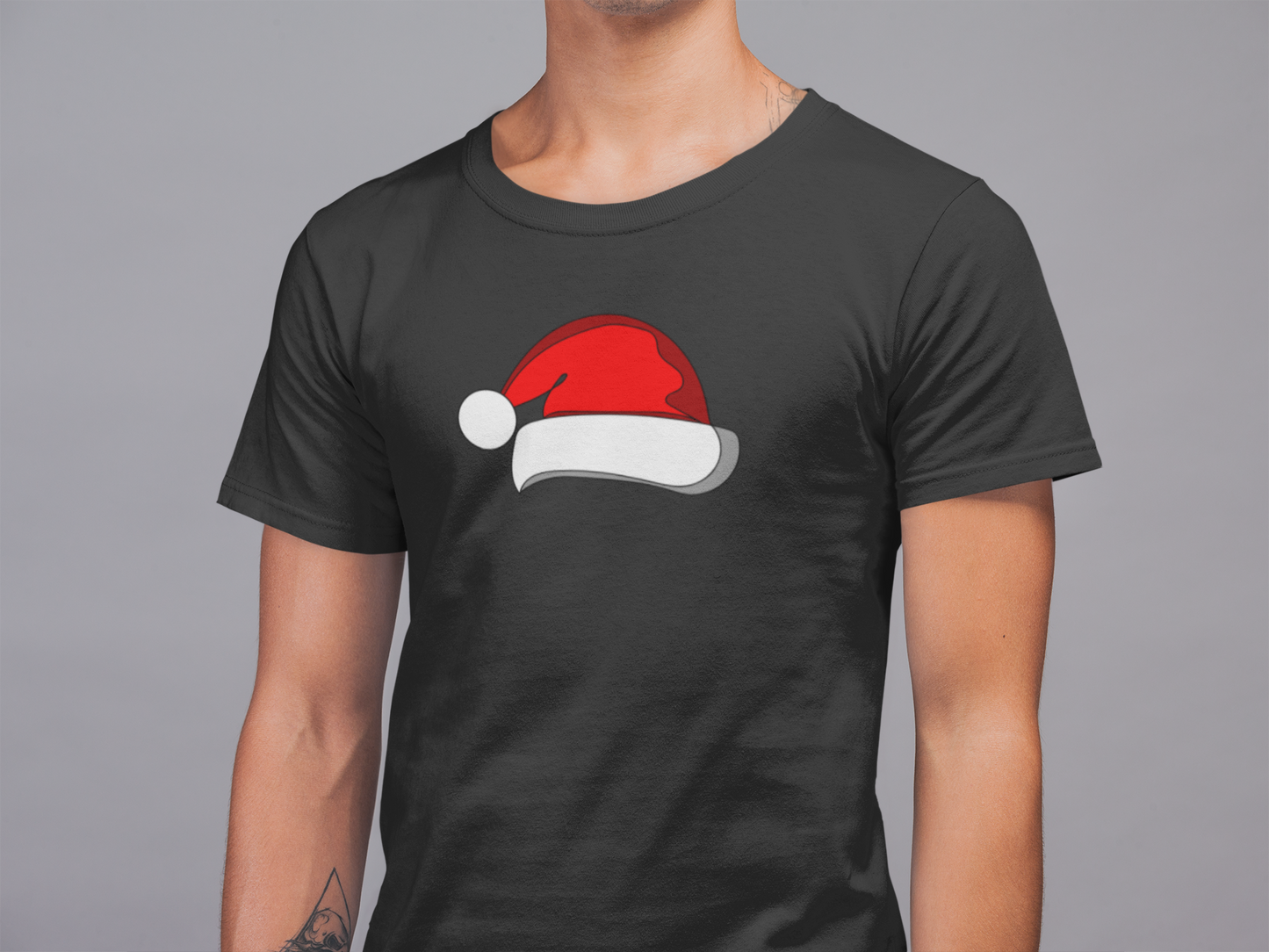 Mens Round Neck T-shirt-Xmas Edition-Santa Hat