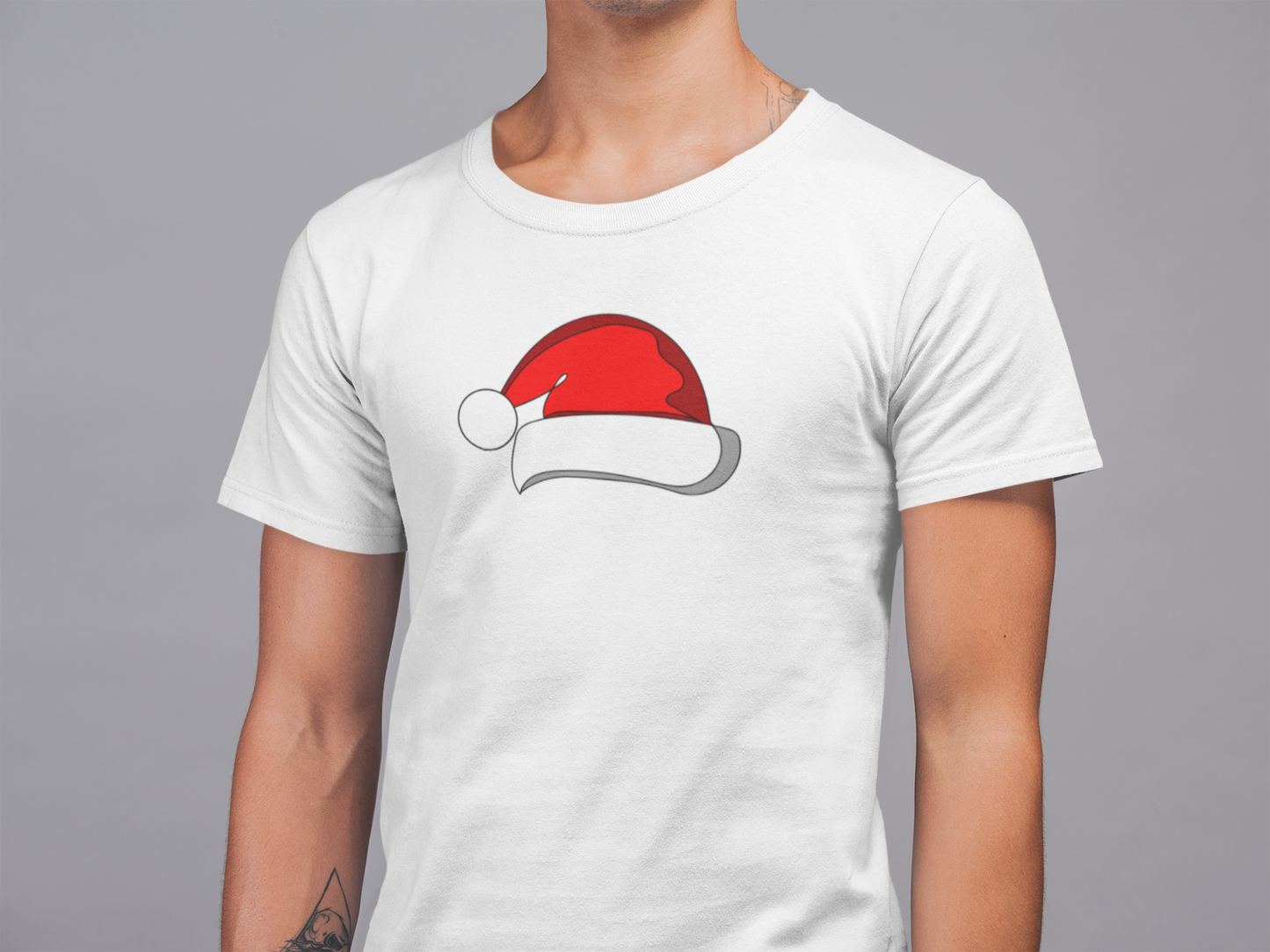 Mens Round Neck T-shirt-Xmas Edition-Santa Hat