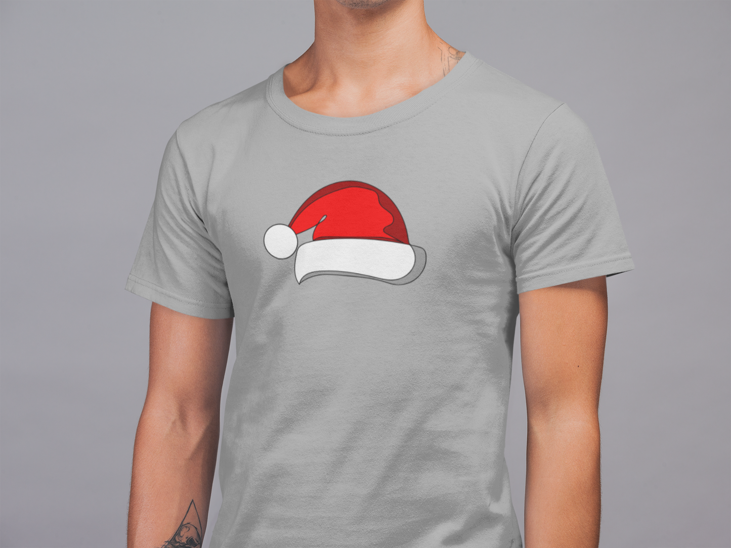 Mens Round Neck T-shirt-Xmas Edition-Santa Hat