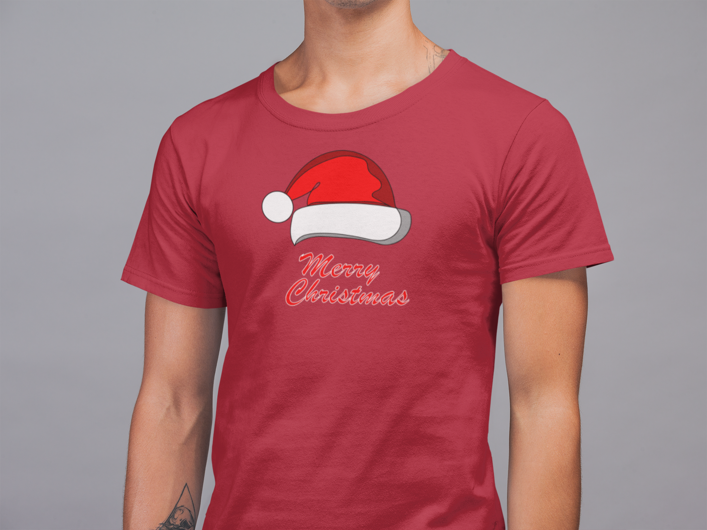 Mens Round Neck T-shirt-Xmas Edition-Santa Hat01