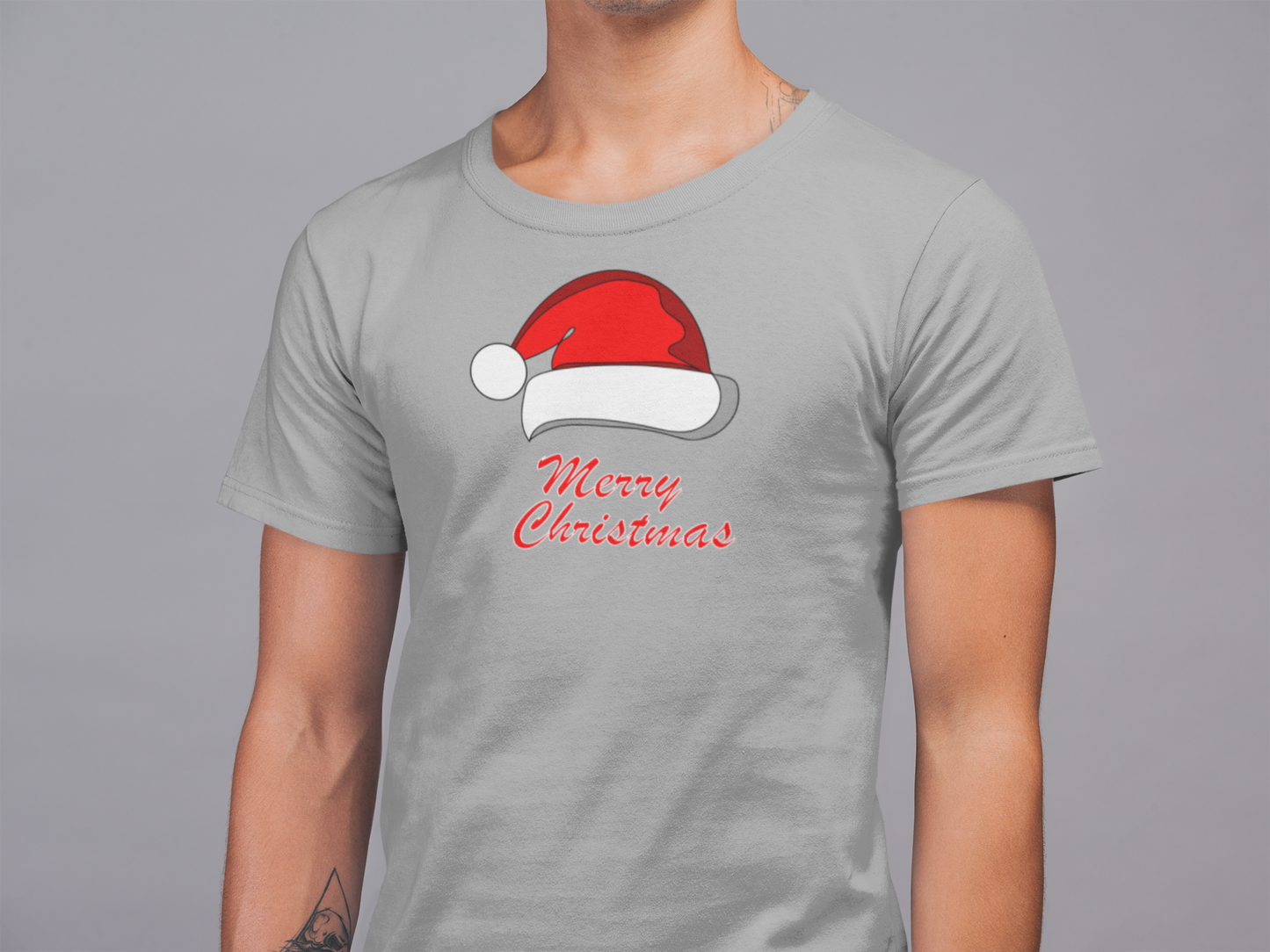 Mens Round Neck T-shirt-Xmas Edition-Santa Hat01