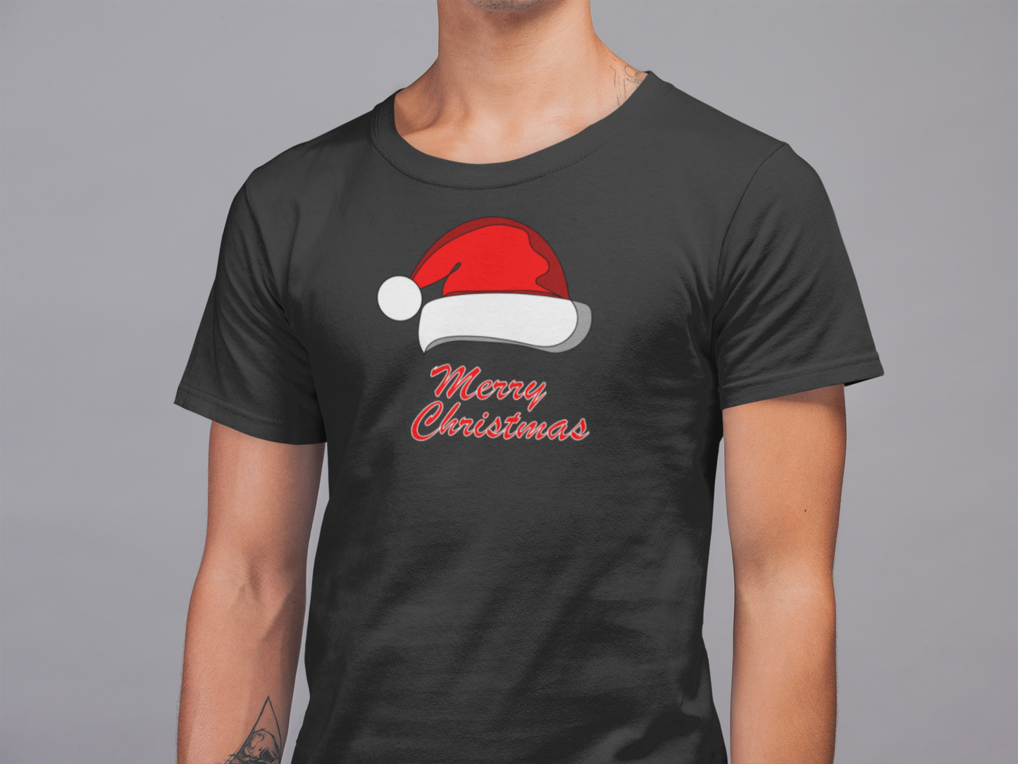 Mens Round Neck T-shirt-Xmas Edition-Santa Hat01