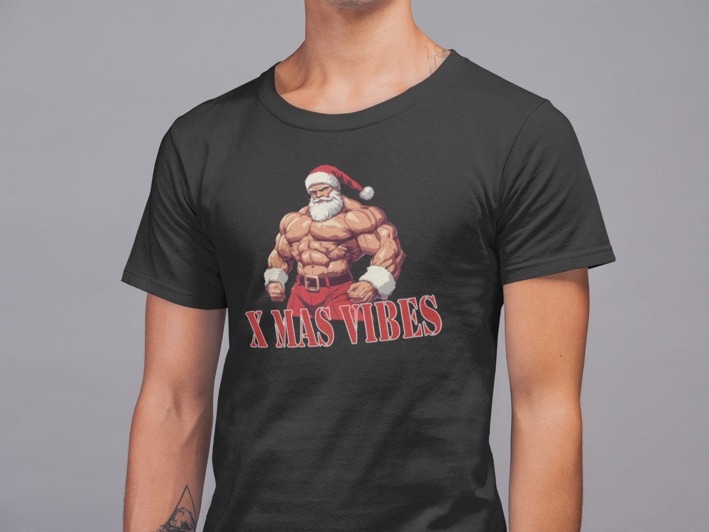 Mens Round Neck T-shirt-Xmas Edition-Fitness Santa