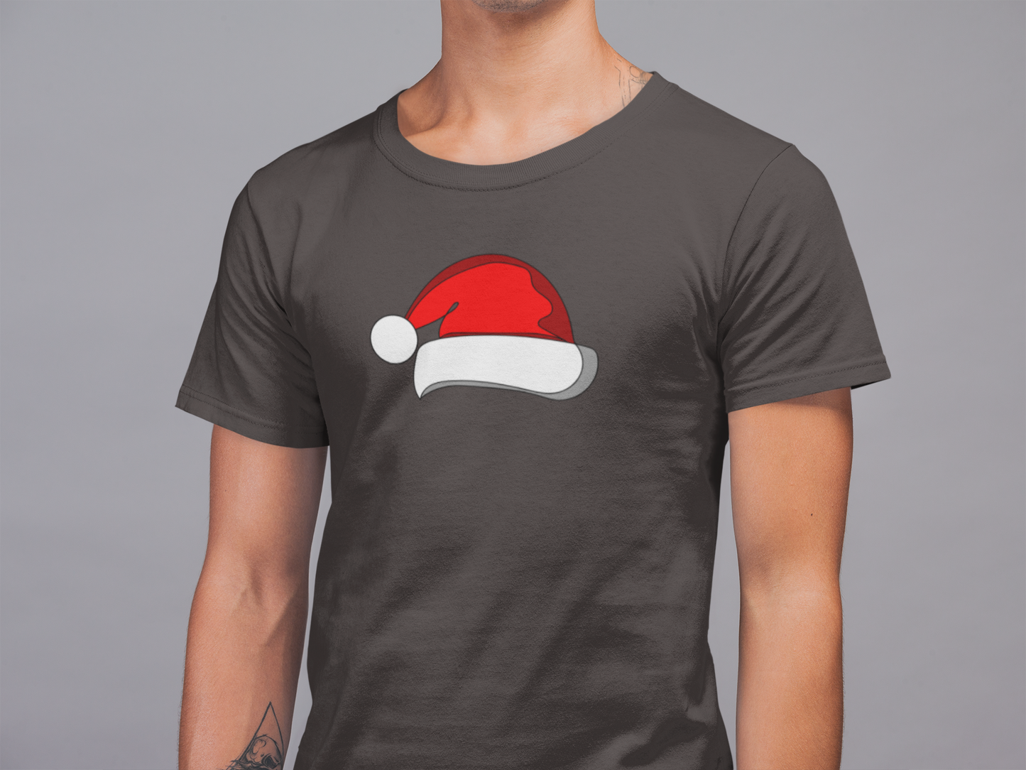 Mens Round Neck T-shirt-Xmas Edition-Santa Hat