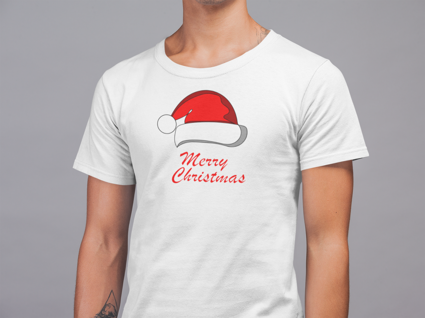 Mens Round Neck T-shirt-Xmas Edition-Santa Hat01